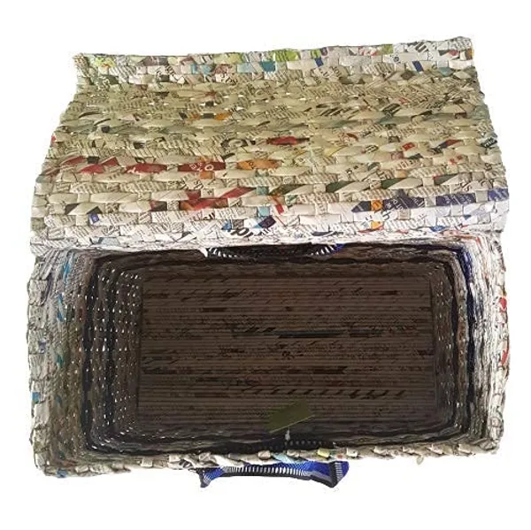 Sonas_Creation_Paperus,_Large,_Lunch_Bag_with_Lid,_Picnic_Basket_with_Cover,_Tiffin_Basket_for_Office,_Eco-Friendly,_Handmade,_of_Paper_Ropes,_Ht._11,_LTH._14,_Base_7_inch_(Natural_with_Blue_Stripes)