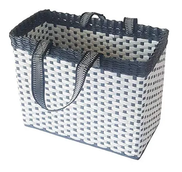 PAPERUS_Sonas_Creation,_White_&_Grey,_Large_Lunch_Bag_for_Office,_Tiffin_Basket,_Picnic_Basket,_Food_Carrier,_Eco-Friendly,_Handmade,_11”_Tall,_14“_Length,_7”_Wide_Base_in_Inches