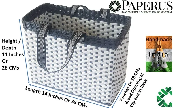 PAPERUS_Sonas_Creation,_White_&_Grey,_Large_Lunch_Bag_for_Office,_Tiffin_Basket,_Picnic_Basket,_Food_Carrier,_Eco-Friendly,_Handmade,_11”_Tall,_14“_Length,_7”_Wide_Base_in_Inches