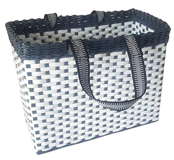 PAPERUS_Sonas_Creation,_White_&_Grey,_Large_Lunch_Bag_for_Office,_Tiffin_Basket,_Picnic_Basket,_Food_Carrier,_Eco-Friendly,_Handmade,_11”_Tall,_14“_Length,_7”_Wide_Base_in_Inches