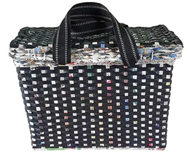 Sonas_Creation_PAPERUS_Large_Carry_Bag_with_Lid/Cover,_Picnic_Basket,_Lunch_Bag,_Tiffin_Basket,_Handbag_for_Lunch_Box,_Water_Bottle,_Eco-Friendly_Handmade_of_Paper_Ropes_H_11,_L_14,_B_7_Inch_(Black)