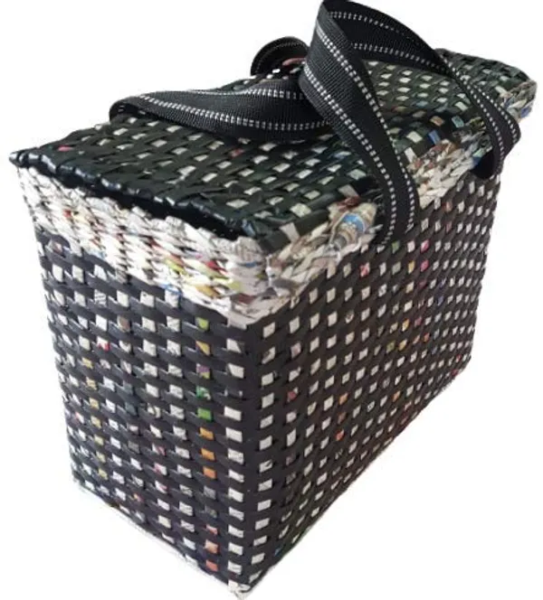 Sonas_Creation_PAPERUS_Large_Carry_Bag_with_Lid/Cover,_Picnic_Basket,_Lunch_Bag,_Tiffin_Basket,_Handbag_for_Lunch_Box,_Water_Bottle,_Eco-Friendly_Handmade_of_Paper_Ropes_H_11,_L_14,_B_7_Inch_(Black)