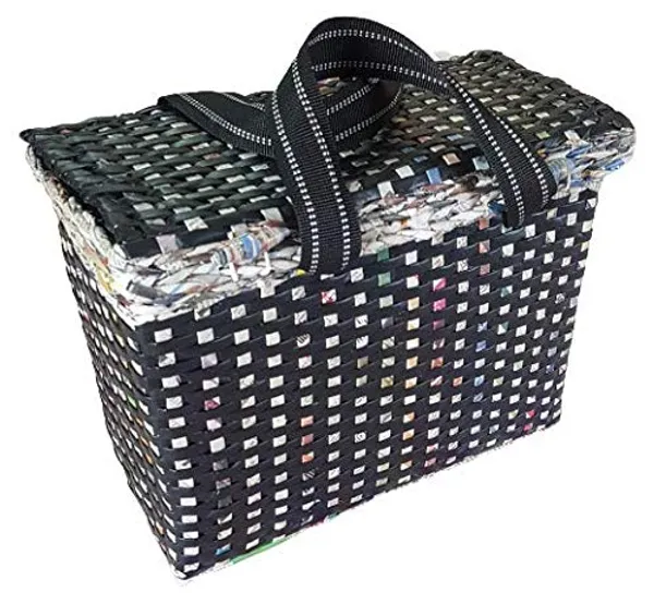 Sonas_Creation_PAPERUS_Large_Carry_Bag_with_Lid/Cover,_Picnic_Basket,_Lunch_Bag,_Tiffin_Basket,_Handbag_for_Lunch_Box,_Water_Bottle,_Eco-Friendly_Handmade_of_Paper_Ropes_H_11,_L_14,_B_7_Inch_(Black)
