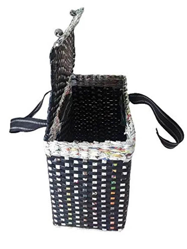 Sonas_Creation_PAPERUS_Large_Carry_Bag_with_Lid/Cover,_Picnic_Basket,_Lunch_Bag,_Tiffin_Basket,_Handbag_for_Lunch_Box,_Water_Bottle,_Eco-Friendly_Handmade_of_Paper_Ropes_H_11,_L_14,_B_7_Inch_(Black)