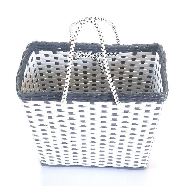 _Paperus,_SMALL,_COMPACT,_White_&_Grey_Lunch_Bag,_Carry_Bag,_Shopping_Bag,_Handbag,_Tiffin_Bag,_Eco-friendly,_Handmade,_of_Paper_Ropes_11_In_Tall_10_In_Length_5_In_Wide_Base