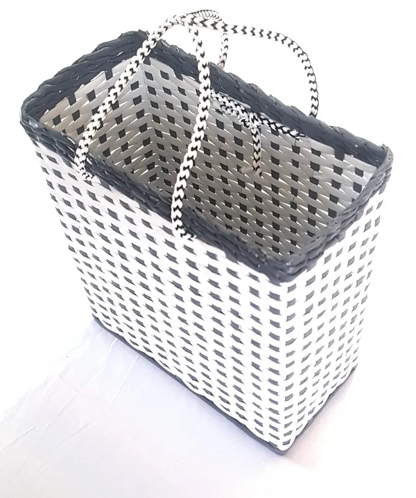 _Paperus,_SMALL,_COMPACT,_White_&_Grey_Lunch_Bag,_Carry_Bag,_Shopping_Bag,_Handbag,_Tiffin_Bag,_Eco-friendly,_Handmade,_of_Paper_Ropes_11_In_Tall_10_In_Length_5_In_Wide_Base