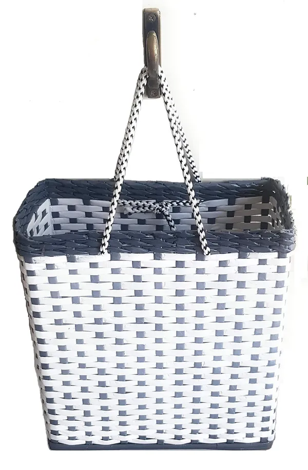 _Paperus,_SMALL,_COMPACT,_White_&_Grey_Lunch_Bag,_Carry_Bag,_Shopping_Bag,_Handbag,_Tiffin_Bag,_Eco-friendly,_Handmade,_of_Paper_Ropes_11_In_Tall_10_In_Length_5_In_Wide_Base