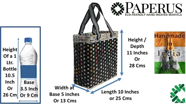 Sonas_Creation_Paperus_Re-usable_Small_Black_Check_Carry_Bag,_Shopping_Bag,_Handbag,_Tiffin_Basket,_Lunch_Bag,_Eco-friendly,_Handmade,_of_Paper_Ropes_11_In_Tall_10_In_Length_5_In_Wide_Base