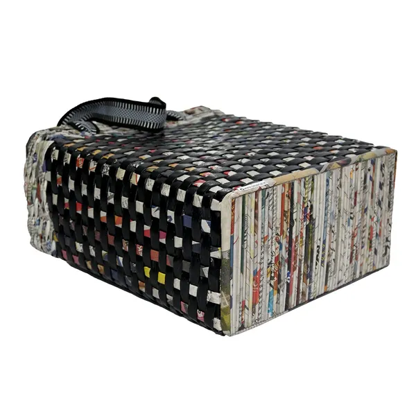 Sonas_Creation_Paperus_Re-usable_Small_Black_Check_Carry_Bag,_Shopping_Bag,_Handbag,_Tiffin_Basket,_Lunch_Bag,_Eco-friendly,_Handmade,_of_Paper_Ropes_11_In_Tall_10_In_Length_5_In_Wide_Base