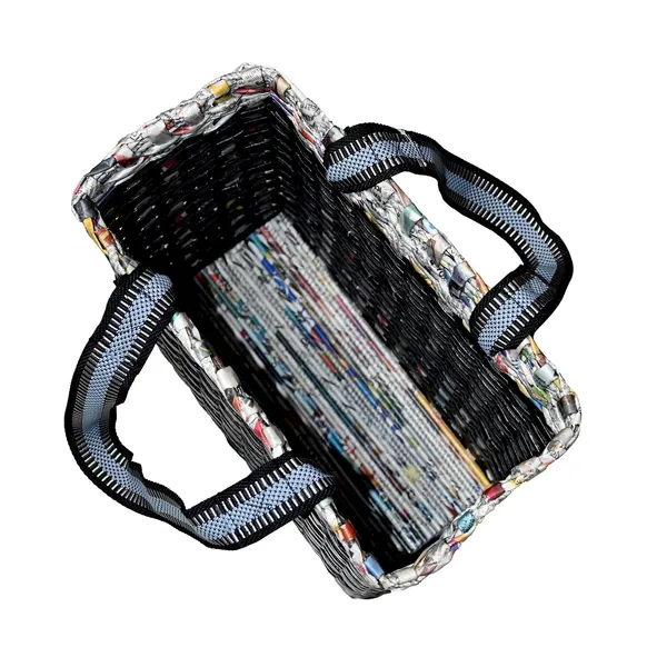 Sonas_Creation_Paperus_Re-usable_Small_Black_Check_Carry_Bag,_Shopping_Bag,_Handbag,_Tiffin_Basket,_Lunch_Bag,_Eco-friendly,_Handmade,_of_Paper_Ropes_11_In_Tall_10_In_Length_5_In_Wide_Base