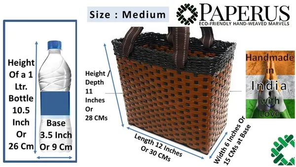 Sonas_Creation_Paperus_Re-usable_Small_Light_&_Dark_Brown_Carry_Bag,_Shopping_Bag,_Tiffin_Basket,_Lunch_Basket,_Eco-Friendly,_Handmade,_of_Paper_Ropes_11_in_Tall_10_in_Length_5_in_Wide_Base