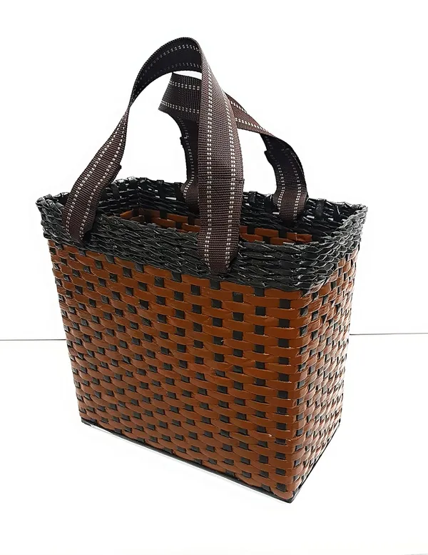 Sonas_Creation_Paperus_Re-usable_Small_Light_&_Dark_Brown_Carry_Bag,_Shopping_Bag,_Tiffin_Basket,_Lunch_Basket,_Eco-Friendly,_Handmade,_of_Paper_Ropes_11_in_Tall_10_in_Length_5_in_Wide_Base