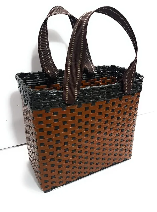 Sonas_Creation_Paperus_Re-usable_Small_Light_&_Dark_Brown_Carry_Bag,_Shopping_Bag,_Tiffin_Basket,_Lunch_Basket,_Eco-Friendly,_Handmade,_of_Paper_Ropes_11_in_Tall_10_in_Length_5_in_Wide_Base