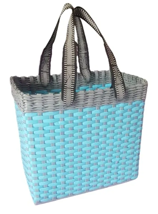 Sonas_Creation_Paperus,_Small,_Sky_Blue_&_Grey,_Carry_Bag,_Handbag,_Tiffin_Basket,_Lunch_Bag_for_Office,_Rectangular,_Eco-Friendly,_Handmade_of_Paper_Ropes,_in_Inch_11_H,_10_L,_5_Wide_Base,_10_Liter
