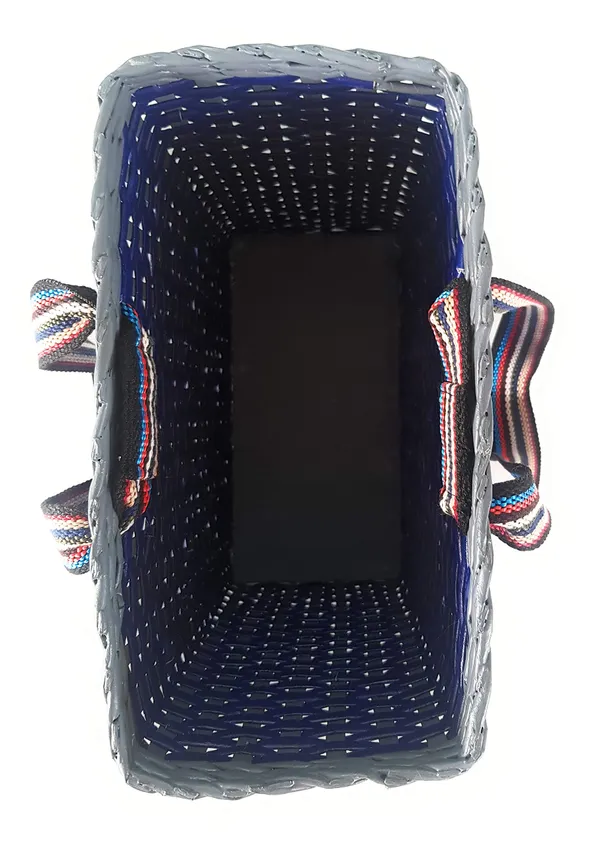 _Paperus,_Small_Blue_&_Grey,_Lunch_Bag,_Carry_Bag,_Handbag,_Tiffin_Basket,_Eco-Friendly,_Handmade,_of_Paper_Ropes_11_in_Tall_10_in_Length_5_in_Wide_Base