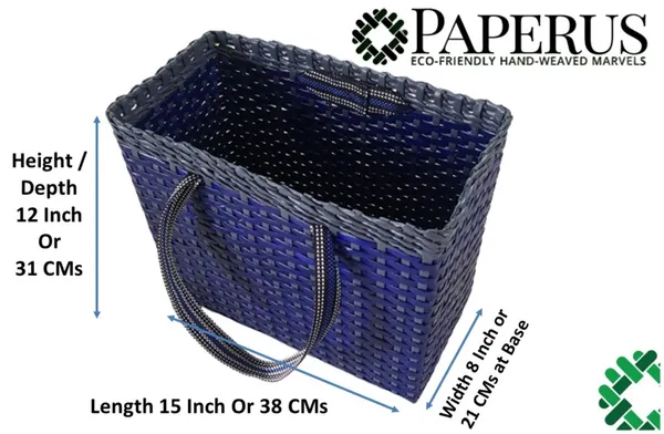 _Paperus,_Extra_Large,_XL,_Blue_Grey,_Lunch_Bag,_Tiffin_Basket,_Big_Picnic_Basket,_Travel_Bag,_Handbag,_Eco-Friendly,_Handmade_of_Paper_Ropes,_in_Inch_Height_12,_Length_15,_Width_8