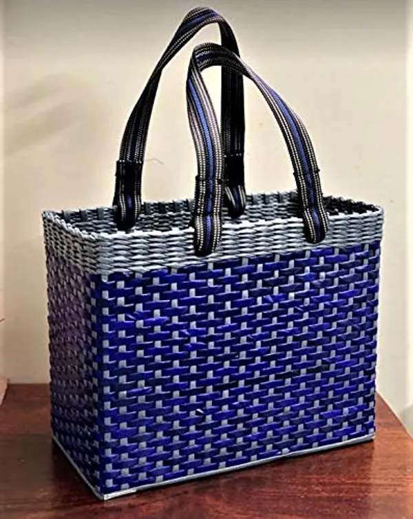 Sonas_Creation_Paperus,_Small_Blue_&_Grey,_Lunch_Bag,_Carry_Bag,_Handbag,_Tiffin_Basket,_Eco-Friendly,_Handmade,_of_Paper_Ropes_11_in_Tall_10_in_Length_5_in_Wide_Base
