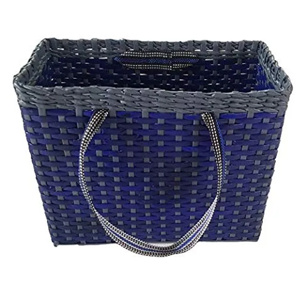 Sonas_Creation_Paperus,_Small_Blue_&_Grey,_Lunch_Bag,_Carry_Bag,_Handbag,_Tiffin_Basket,_Eco-Friendly,_Handmade,_of_Paper_Ropes_11_in_Tall_10_in_Length_5_in_Wide_Base