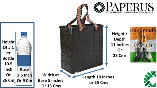 Sonas_Creation_PAPERUS_Re-usable_SMALL_Dark_Brown_Carry_Bag_|_Shopping_Bag_|_Handbag_|_Tiffin_Basket_|_Lunch_Bag,_Eco-friendly_Handmade_of_Paper_Ropes_11_In_Tall_10_In_Length_5_In_Wide_Base