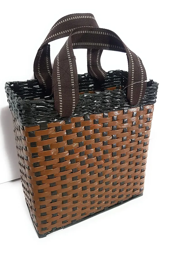_Paperus_Re-usable_Small_Light_&_Dark_Brown_Carry_Bag,_Shopping_Bag,_Tiffin_Basket,_Lunch_Basket,_Eco-Friendly,_Handmade,_of_Paper_Ropes_11_in_Tall_10_in_Length_5_in_Wide_Base