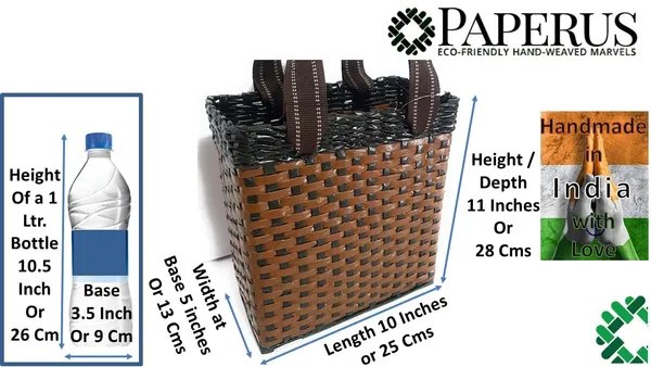 _Paperus_Re-usable_Small_Light_&_Dark_Brown_Carry_Bag,_Shopping_Bag,_Tiffin_Basket,_Lunch_Basket,_Eco-Friendly,_Handmade,_of_Paper_Ropes_11_in_Tall_10_in_Length_5_in_Wide_Base