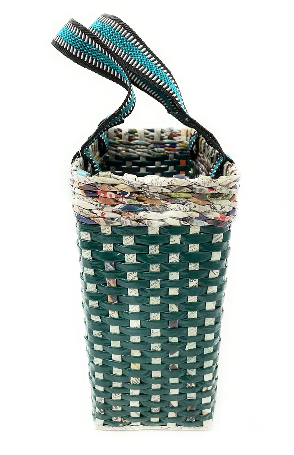 _PAPERUS_Re-usable_Small_Green_Check_Carry_Bag_|_Shopping_Bag_|_Handbag_|_Tiffin_Basket_|_Lunch_Bag,_Eco-Friendly_Handmade_of_Paper_Ropes_11_in_Tall_10_in_Length_5_in_Wide_Base
