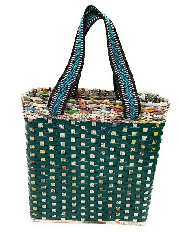 _PAPERUS_Re-usable_Small_Green_Check_Carry_Bag_|_Shopping_Bag_|_Handbag_|_Tiffin_Basket_|_Lunch_Bag,_Eco-Friendly_Handmade_of_Paper_Ropes_11_in_Tall_10_in_Length_5_in_Wide_Base