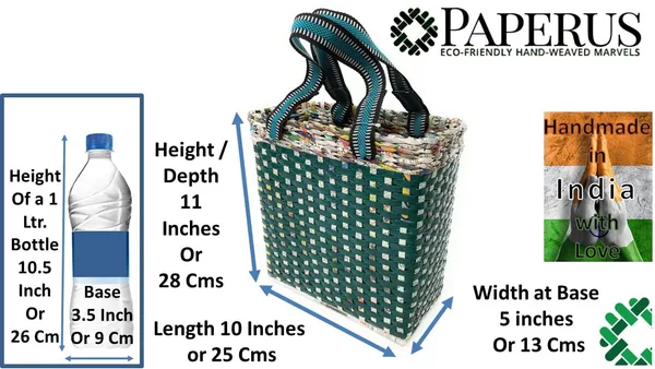 _PAPERUS_Re-usable_Small_Green_Check_Carry_Bag_|_Shopping_Bag_|_Handbag_|_Tiffin_Basket_|_Lunch_Bag,_Eco-Friendly_Handmade_of_Paper_Ropes_11_in_Tall_10_in_Length_5_in_Wide_Base