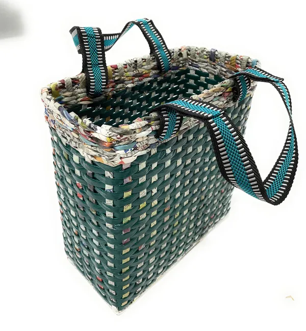 _PAPERUS_Re-usable_Small_Green_Check_Carry_Bag_|_Shopping_Bag_|_Handbag_|_Tiffin_Basket_|_Lunch_Bag,_Eco-Friendly_Handmade_of_Paper_Ropes_11_in_Tall_10_in_Length_5_in_Wide_Base