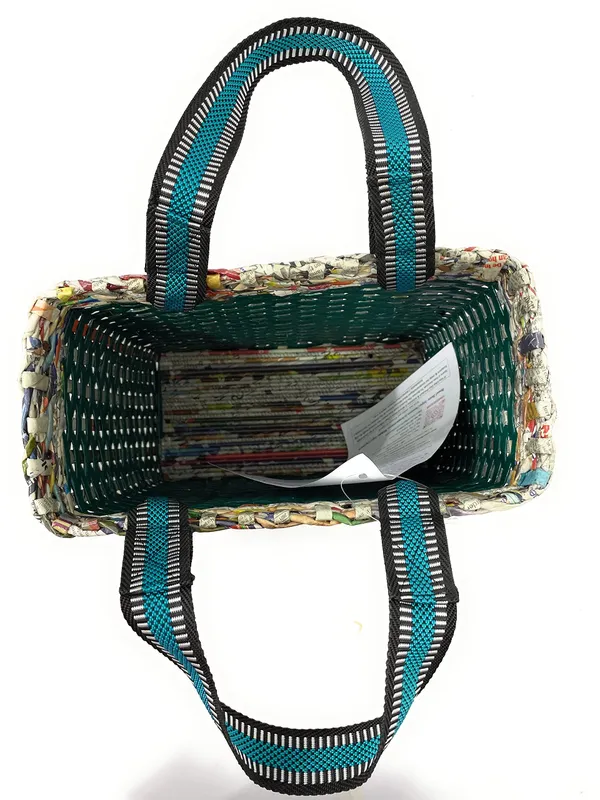 _PAPERUS_Re-usable_Small_Green_Check_Carry_Bag_|_Shopping_Bag_|_Handbag_|_Tiffin_Basket_|_Lunch_Bag,_Eco-Friendly_Handmade_of_Paper_Ropes_11_in_Tall_10_in_Length_5_in_Wide_Base