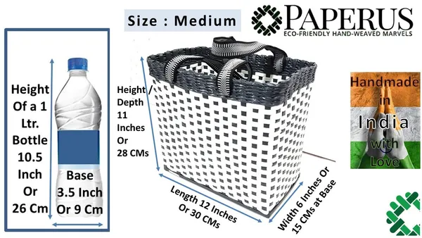 Sonas_Creation_Paperus,_SMALL,_COMPACT,_White_&_Grey_Lunch_Bag,_Carry_Bag,_Shopping_Bag,_Handbag,_Tiffin_Bag,_Eco-friendly,_Handmade,_of_Paper_Ropes_11_In_Tall_10_In_Length_5_In_Wide_Base