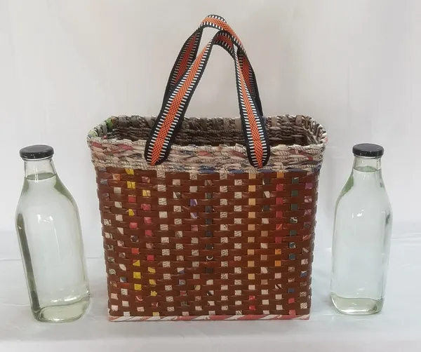 Sonas_Creation_PAPERUS_Re-usable_Small_Brown_Check_Carry_Bag_|_Shopping_Bag_|_Handbag_|_Tiffin_Basket_|_Lunch_Bag,_Eco-Friendly_Handmade_of_Paper_Ropes_11_in_Tall_10_in_Length_5_in_Wide_Base