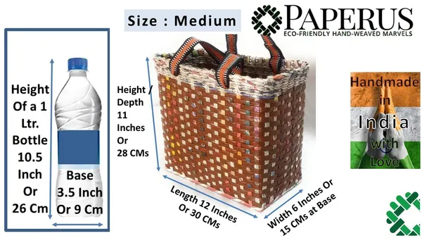 Sonas_Creation_PAPERUS_Re-usable_Small_Brown_Check_Carry_Bag_|_Shopping_Bag_|_Handbag_|_Tiffin_Basket_|_Lunch_Bag,_Eco-Friendly_Handmade_of_Paper_Ropes_11_in_Tall_10_in_Length_5_in_Wide_Base