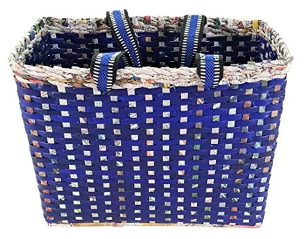 Sonas_Creation_Paperus_Re-usable_Small_Blue_Check_Tote,_Carry_Bag,_Shopping_Bag,_Handbag,_Tiffin_Basket,_Lunch_Bag,_Eco-friendly_Handmade_of_Paper_Ropes_11_In_Tall_10_In_Length_5_In_Wide_Base