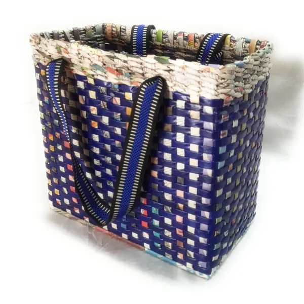 _Paperus_Re-usable_Small_Blue_Check_Tote,_Carry_Bag,_Shopping_Bag,_Handbag,_Tiffin_Basket,_Lunch_Bag,_Eco-friendly_Handmade_of_Paper_Ropes_11_In_Tall_10_In_Length_5_In_Wide_Base