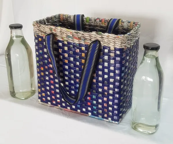 _Paperus,_Medium,_Blue_Check_Lunch_Bag,_Picnic_Basket,_Carry_Bag,_Handbag,_Tiffin_Basket_for_Office,_Rectangular,_Eco-Friendly,_Handmade,_of_Paper_Ropes,_in_Inch_11_H,_12_L,_6_Wide_Base