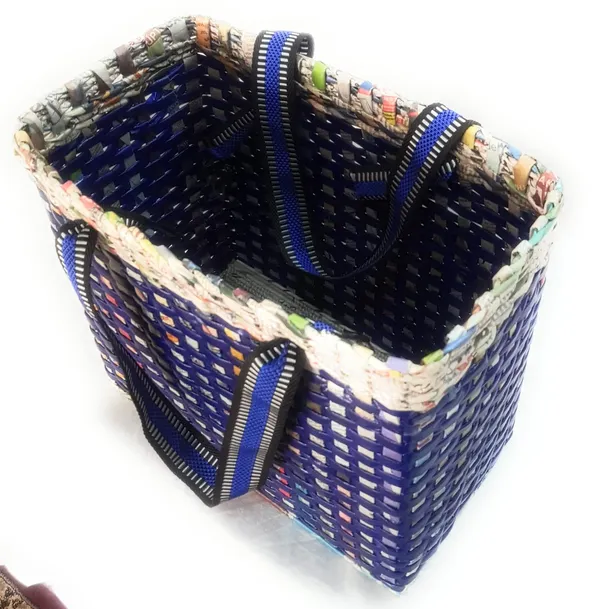 _Paperus,_Medium,_Blue_Check_Lunch_Bag,_Picnic_Basket,_Carry_Bag,_Handbag,_Tiffin_Basket_for_Office,_Rectangular,_Eco-Friendly,_Handmade,_of_Paper_Ropes,_in_Inch_11_H,_12_L,_6_Wide_Base