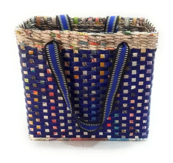 _Paperus,_Medium,_Blue_Check_Lunch_Bag,_Picnic_Basket,_Carry_Bag,_Handbag,_Tiffin_Basket_for_Office,_Rectangular,_Eco-Friendly,_Handmade,_of_Paper_Ropes,_in_Inch_11_H,_12_L,_6_Wide_Base