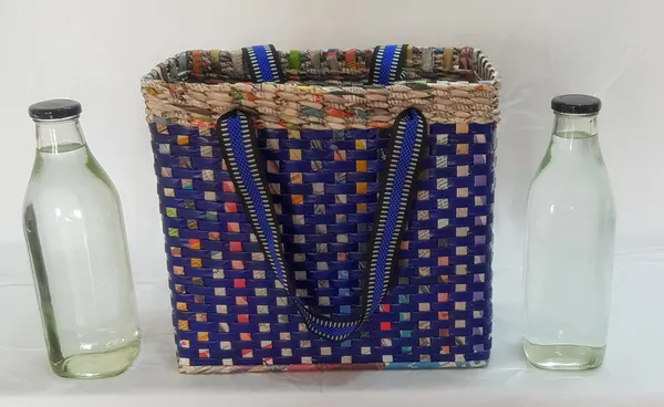_Paperus,_Medium,_Blue_Check_Lunch_Bag,_Picnic_Basket,_Carry_Bag,_Handbag,_Tiffin_Basket_for_Office,_Rectangular,_Eco-Friendly,_Handmade,_of_Paper_Ropes,_in_Inch_11_H,_12_L,_6_Wide_Base