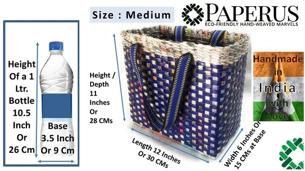 _Paperus,_Medium,_Blue_Check_Lunch_Bag,_Picnic_Basket,_Carry_Bag,_Handbag,_Tiffin_Basket_for_Office,_Rectangular,_Eco-Friendly,_Handmade,_of_Paper_Ropes,_in_Inch_11_H,_12_L,_6_Wide_Base