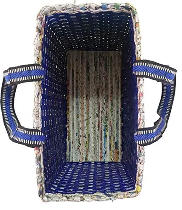 Sonas_Creation_Paperus_Re-usable_Small_Blue_Check_Tote,_Carry_Bag,_Shopping_Bag,_Handbag,_Tiffin_Basket,_Lunch_Bag,_Eco-friendly_Handmade_of_Paper_Ropes_11_In_Tall_10_In_Length_5_In_Wide_Base