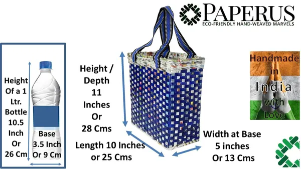 _Paperus_Re-usable_Small_Blue_Check_Tote,_Carry_Bag,_Shopping_Bag,_Handbag,_Tiffin_Basket,_Lunch_Bag,_Eco-friendly_Handmade_of_Paper_Ropes_11_In_Tall_10_In_Length_5_In_Wide_Base
