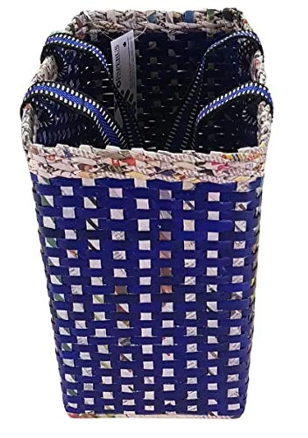 Sonas_Creation_Paperus_Re-usable_Small_Blue_Check_Tote,_Carry_Bag,_Shopping_Bag,_Handbag,_Tiffin_Basket,_Lunch_Bag,_Eco-friendly_Handmade_of_Paper_Ropes_11_In_Tall_10_In_Length_5_In_Wide_Base