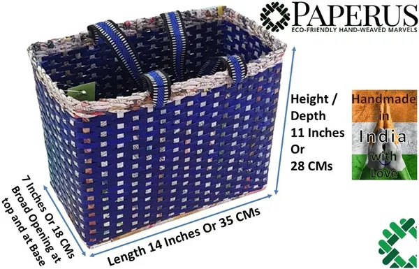 Sonas_Creation_Paperus_Re-usable_Small_Blue_Check_Tote,_Carry_Bag,_Shopping_Bag,_Handbag,_Tiffin_Basket,_Lunch_Bag,_Eco-friendly_Handmade_of_Paper_Ropes_11_In_Tall_10_In_Length_5_In_Wide_Base