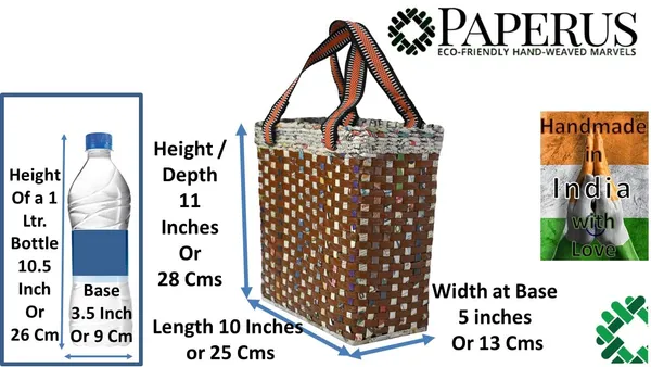 _PAPERUS_Re-usable_Small_Brown_Check_Carry_Bag_|_Shopping_Bag_|_Handbag_|_Tiffin_Basket_|_Lunch_Bag,_Eco-Friendly_Handmade_of_Paper_Ropes_11_in_Tall_10_in_Length_5_in_Wide_Base