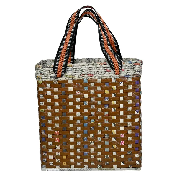 _PAPERUS_Re-usable_Small_Brown_Check_Carry_Bag_|_Shopping_Bag_|_Handbag_|_Tiffin_Basket_|_Lunch_Bag,_Eco-Friendly_Handmade_of_Paper_Ropes_11_in_Tall_10_in_Length_5_in_Wide_Base