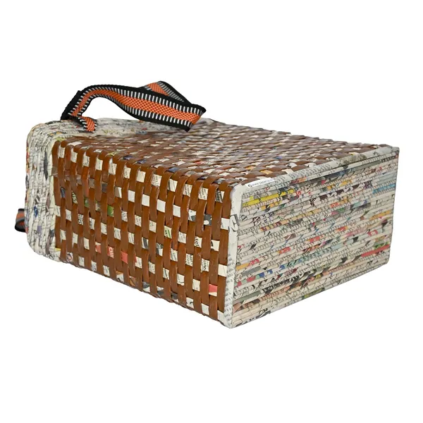 _PAPERUS_Re-usable_Small_Brown_Check_Carry_Bag_|_Shopping_Bag_|_Handbag_|_Tiffin_Basket_|_Lunch_Bag,_Eco-Friendly_Handmade_of_Paper_Ropes_11_in_Tall_10_in_Length_5_in_Wide_Base