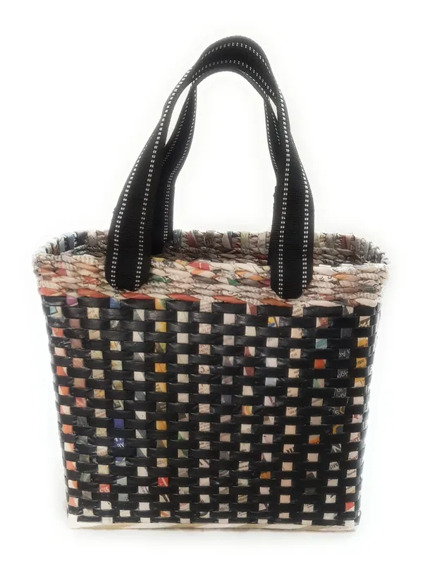 _Paperus,_Medium,_Black_Check,_Lunch_Bag,_Tiffin_Basket_for_Office,_Handbag,_Carry_Bag,_Travel_Bag,_Eco-Friendly,_Handmade,_of_Paper_Ropes,_in_Inches_11_Height,_12_Length_&_6_Wide_Base