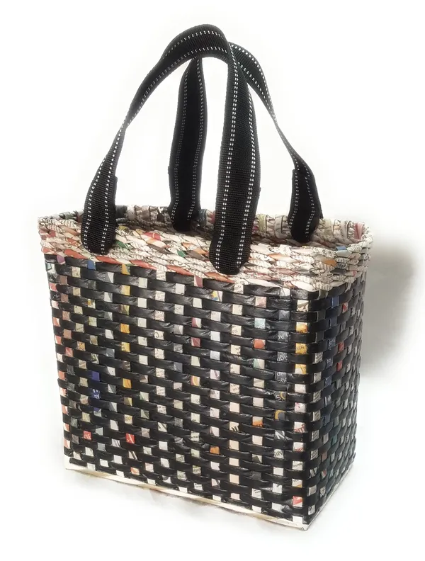 _Paperus,_Medium,_Black_Check,_Lunch_Bag,_Tiffin_Basket_for_Office,_Handbag,_Carry_Bag,_Travel_Bag,_Eco-Friendly,_Handmade,_of_Paper_Ropes,_in_Inches_11_Height,_12_Length_&_6_Wide_Base