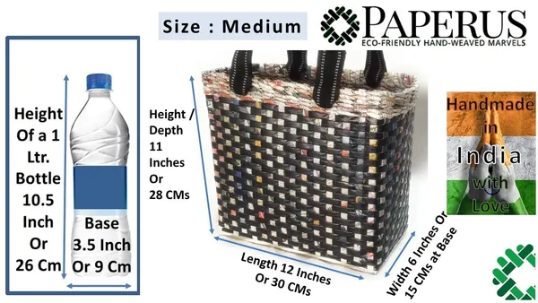 _Paperus,_Medium,_Black_Check,_Lunch_Bag,_Tiffin_Basket_for_Office,_Handbag,_Carry_Bag,_Travel_Bag,_Eco-Friendly,_Handmade,_of_Paper_Ropes,_in_Inches_11_Height,_12_Length_&_6_Wide_Base